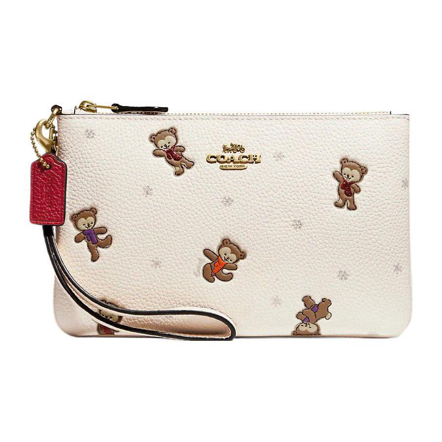 

Coach Wristlet 19 Small Snow Bear Print Logo Zipper Leather Clutch Women Clutch White C6601B-B4CAH Gift Box Set (Basic Set+Yellow Box)