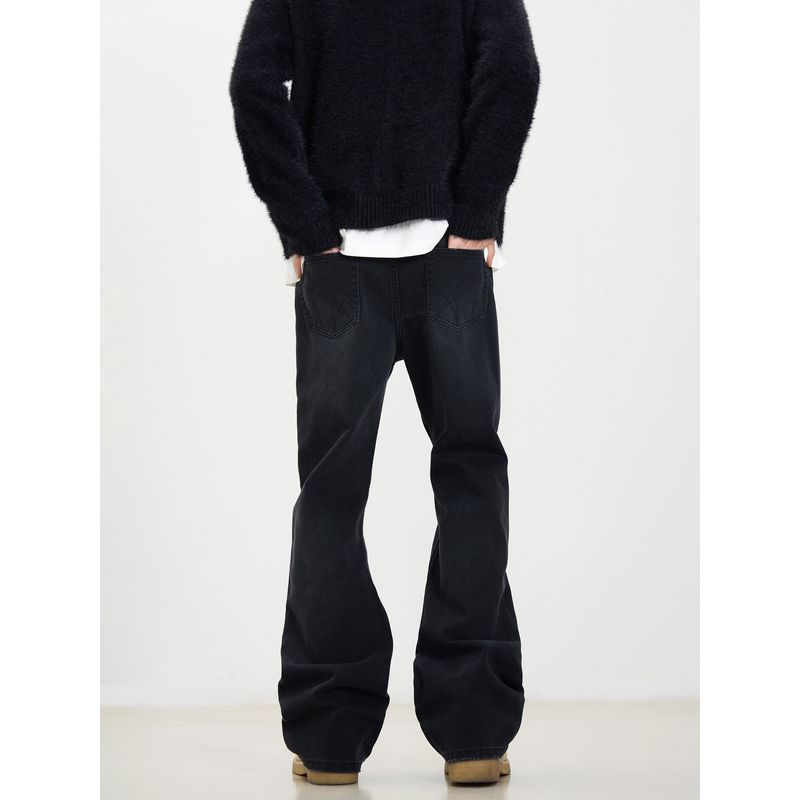 Kisko American High Street Cleanfit Flared Black Versatile Jeans for Men and Women, Cool Straight-Leg Slimming Pants