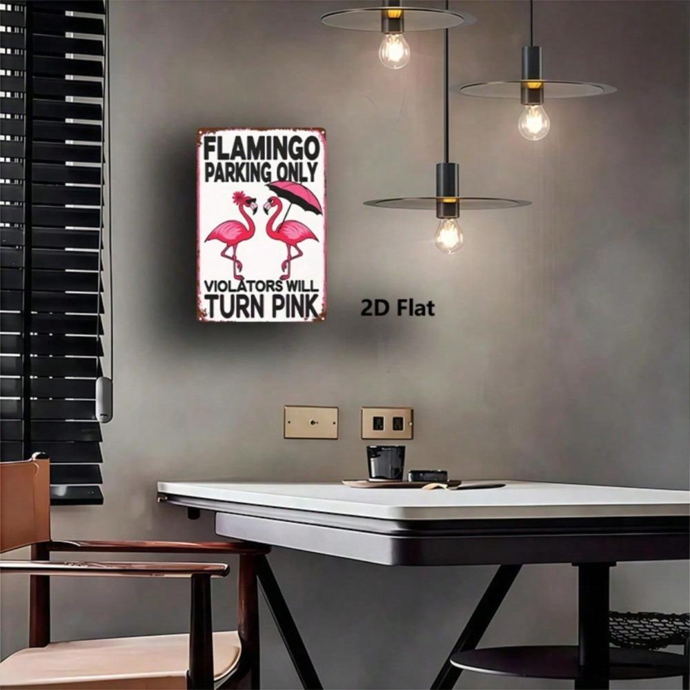 Vintage Pink Flamingo Parking Only Sign, Retro Metal Warning Plaque, 8x12 Inch Iron Yard Decor