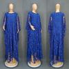 Plus Size African Women's Loose Long Robe Dress with Water Soluble Lace & Short Sleeves