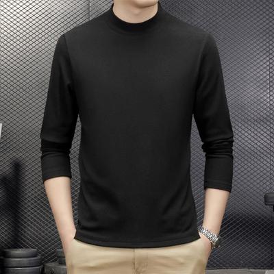 Spring Autumn Men Fitness Top Slim Fit Half-high Collar Stretchy Double-aided Plush Long Sleeves