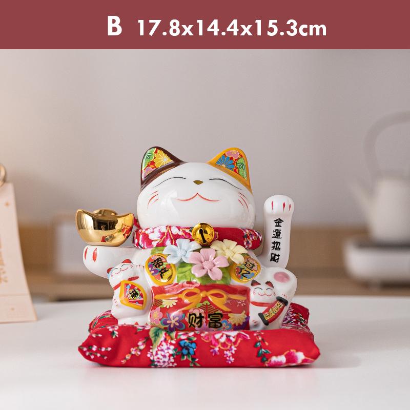 7 Zoll Keramik Glückskatze Ornament Blume Glückskatze Maneki Neko Statue Winkende Hand Winkende Katze Figur Mittelpunkt