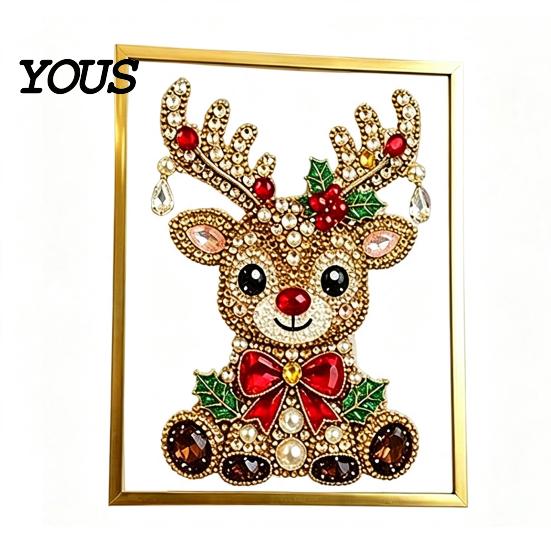 Holiday Decoration Making Sets DIY Jewelry Faux Pearl Art Painting Kit with Frame, Christmas Handmade Festive Wall Crystal Gem Craft Set for