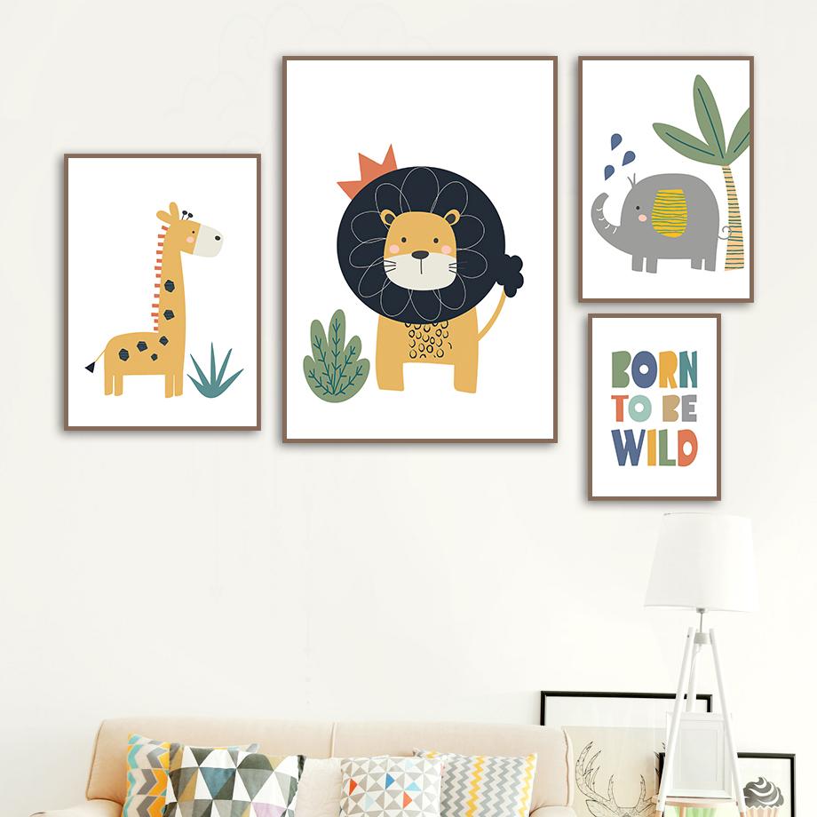 Lion Éléphant Girafe Crocodile Arbre Arc-en-ciel Crèche Art Mural Peinture sur Toile Affiches Et Impressions Images Chambre Bébé Enfants Décor