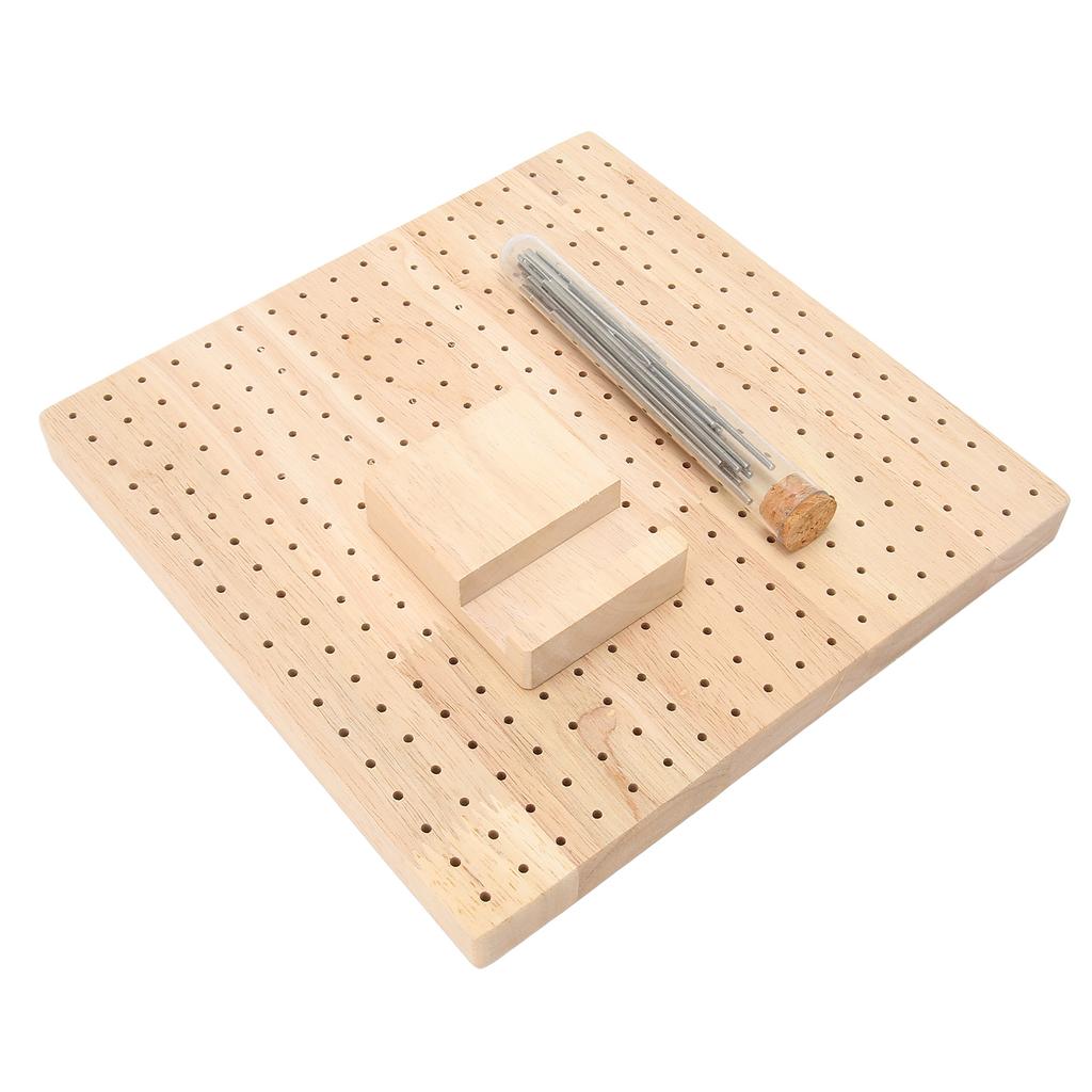 Wooden Blocking Board 324 Holes Polished Rubber Wood Handcrafted Knitting Board with Steel Pins Needles for Crocheting