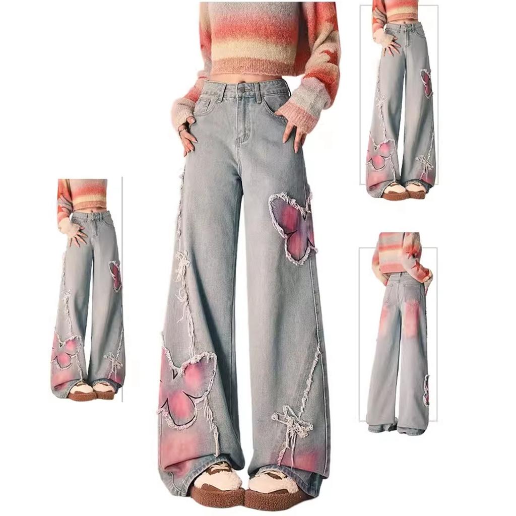 Women's Trousers Large Size Stretch Jeans Loose Semi-Elastic Pants