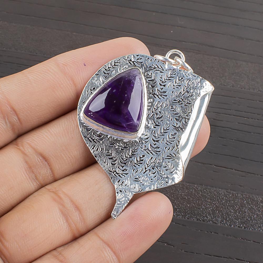 Natural African Amethyst Gemstone 925 Sterling Silver Jewelry Pendant 2.09" AJP-2431