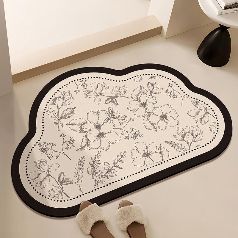 Non-Slip Sole Bathroom Mat Floral Print Bathroom Mat Absorbent Quick-Drying Mat Home Decor, Bathroom Decor