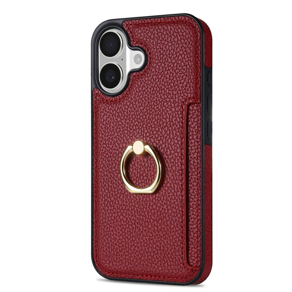 For iPhone 17 Case Ring Kickstand PU + TPU Card Holder Phone Cover