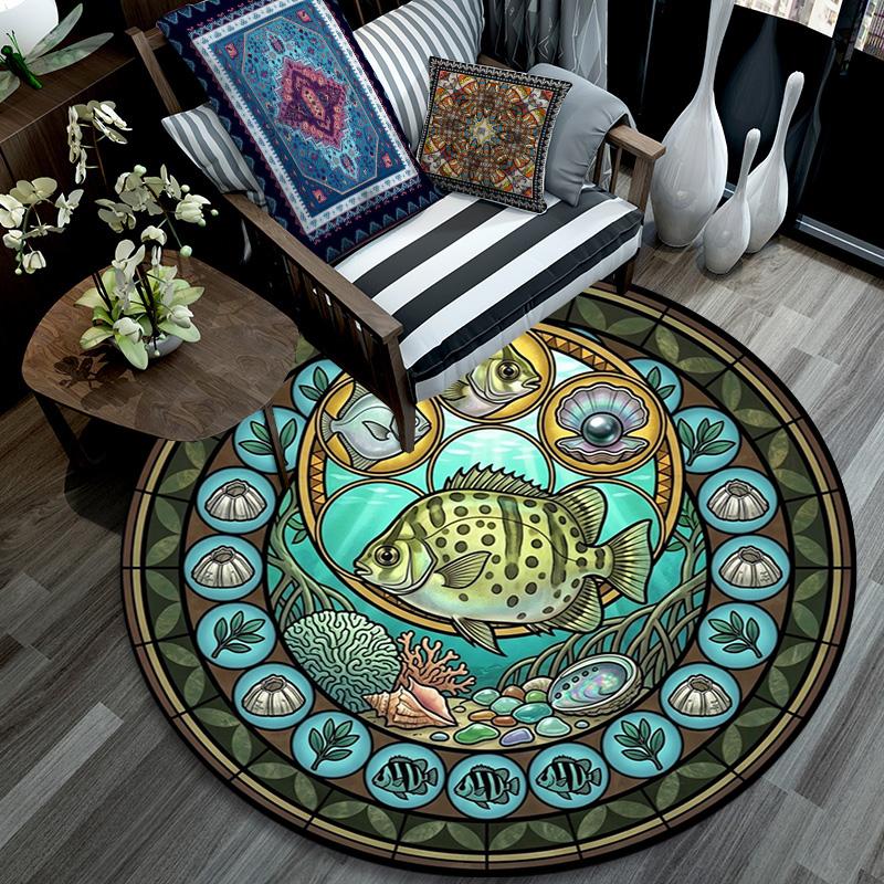 Marine Life Glass Round Area Rug Under Office Chairs Bedroom Living Room Home Decor
