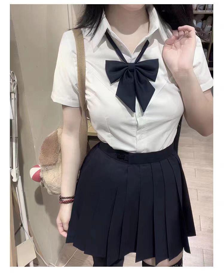 Original Plaid School Uniform Midi Skirt Set: Silver/Gold Mist, Waist-Cinching, Pure Desire Style