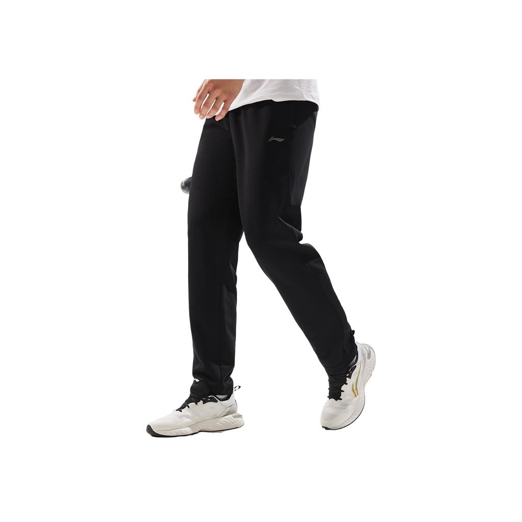 Li Ning Fitness Series Solid Color Straight Leg Moisture Wicking Quick Dry Knitted Sports Pants Men pants Black AKLU479-1