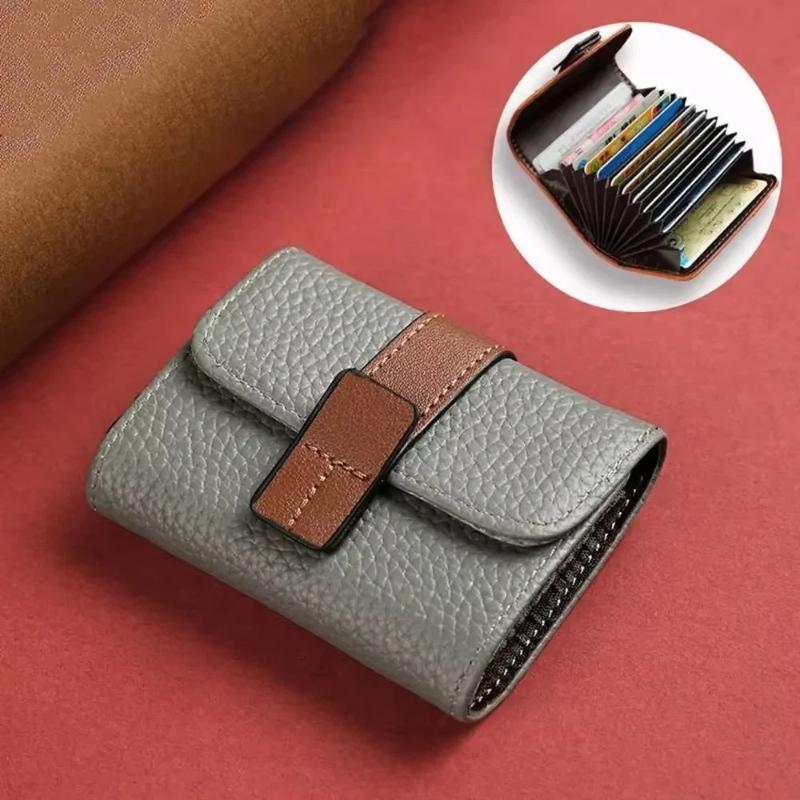 Pebbled PU Leather Card Holder Secure Buckle Closure Multiple Slots Soft Lightweight Pocket Wallet for Casual Daily Use
