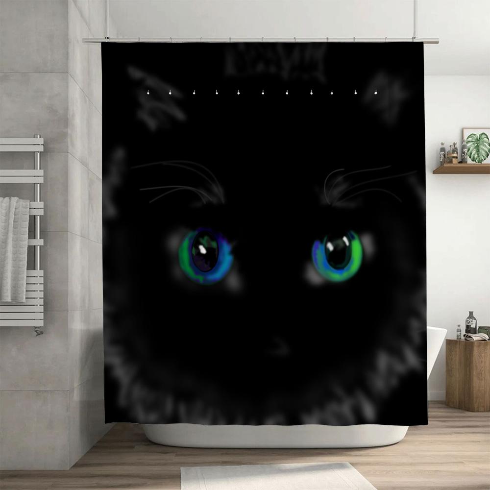 Black Cat Eye Shower Curtain, Waterproof Fabric Print Decorative Bathroom Window Shade with Hook Rings Home Improvement Kitchen