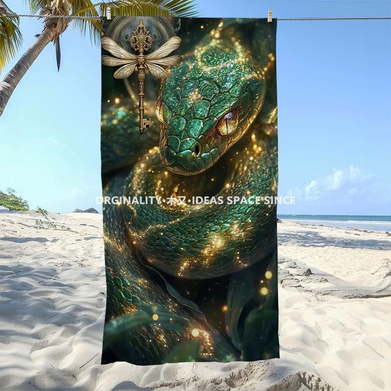 Golden Emerald Snake Beach Towel Patterned Sunscreen And Windproof Suitable For Swimming Pool Camping Travel