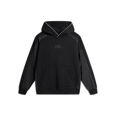 Sudadera con capucha y bloques de color de la serie Li Ning Sports Lifestyle Unisex Sudadera Negro AWDU025-4