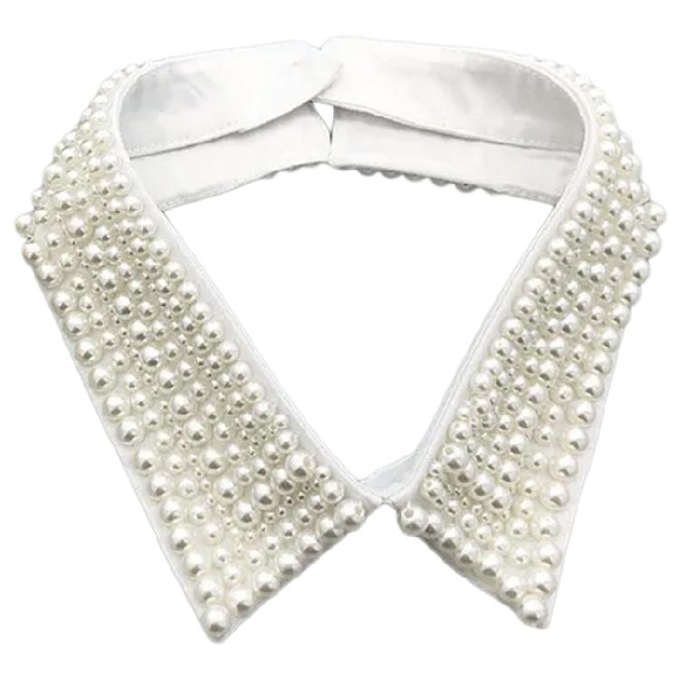 Elegant Pearls Beaded Bib Faux Collar Half Shirt for Women Lapel False Collar Detachable Collar Neckline Choker Necklace