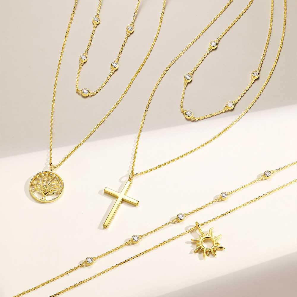 FANCIME Sun and Sunflower Pendant Necklace with Cubic S925 18K Gold Popular Perfect Gift for White Gift Wrapping Included Women's Necklace,