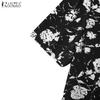 ZANZEA Women Casual Turn Down Collar Short Sleeve Floral Shirt Dress