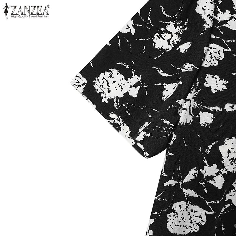 ZANZEA Women Casual Turn Down Collar Short Sleeve Floral Shirt Dress