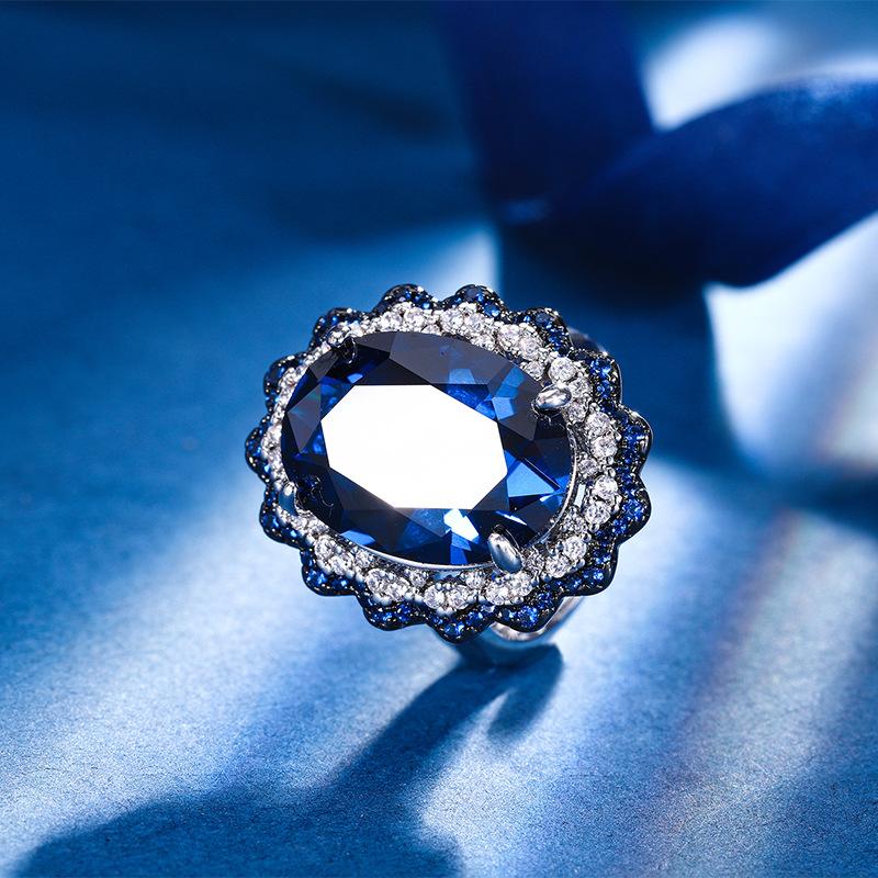 Jewelry Copper Bottom Gold Plating Simulation Red Corundum Blue Spinel Gas Black Gold Color Separation Women'S Set 13 * 18