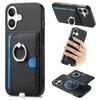 For iPhone 16 Case Ring Kickstand Leather Back Cover with Magnetic Detachable Card Holder