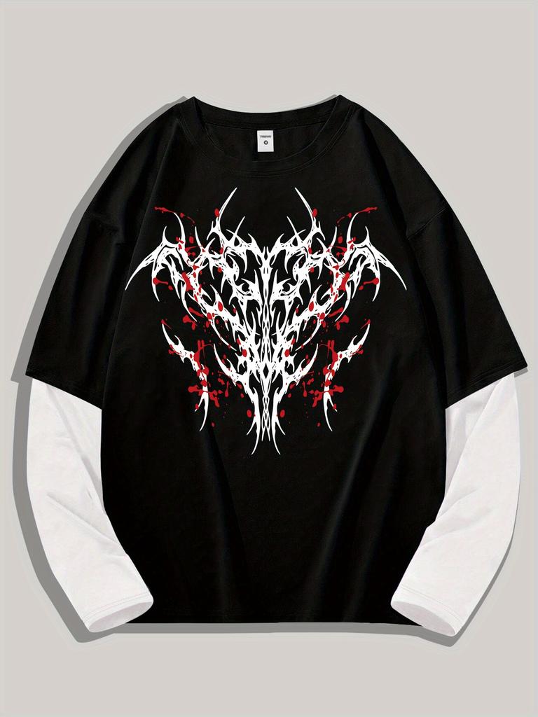 Cămașă Goth Y2k pentru Bărbați cu Grafică Supradimensionată Mânecă Lungă Gât Rotund Tricou Streetwear Primăvară
