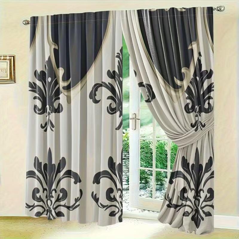 2 Pcs Retro pattern print curtains,suitable for bedroom,living room kitchen decoration,home decoration,window curtain
