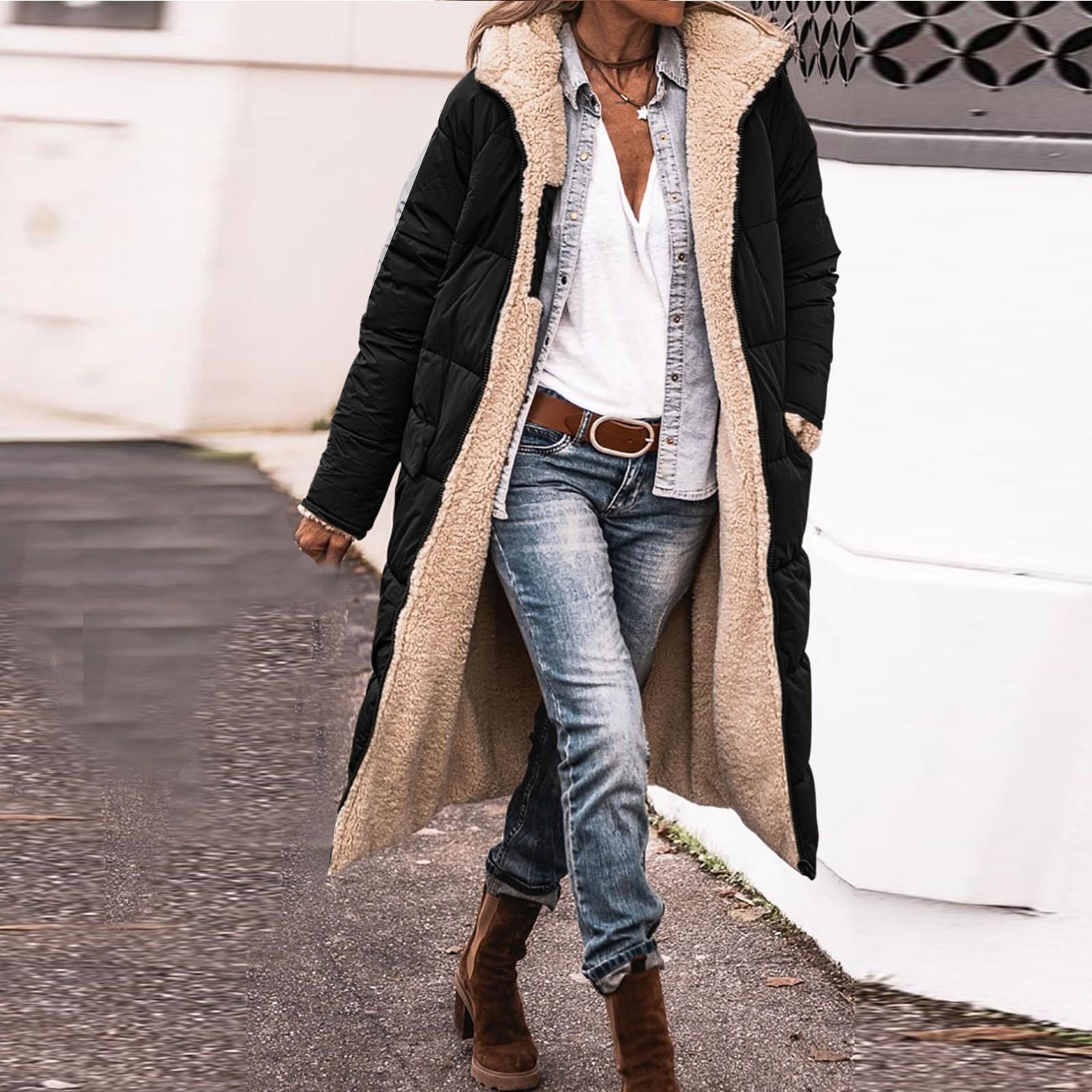 

Женская мода, сращивание двух сторон, женская длинная куртка с капюшоном и жилетом M чёрный