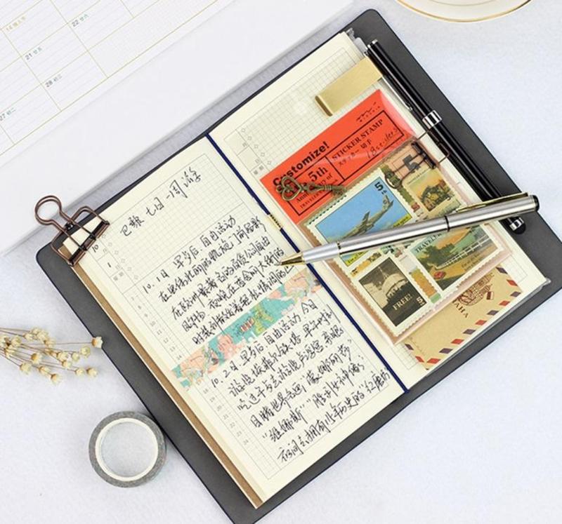 Compact PU Leather Traveler Notebook with Multiple Inserts A6 Size Portable Diary Suitable for Students Professionals