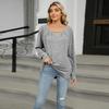 Autumn and Winter Women's Plus Size Solid Color Wrinkled Frayed Milled Hollowed Loose Long Sleeve Top