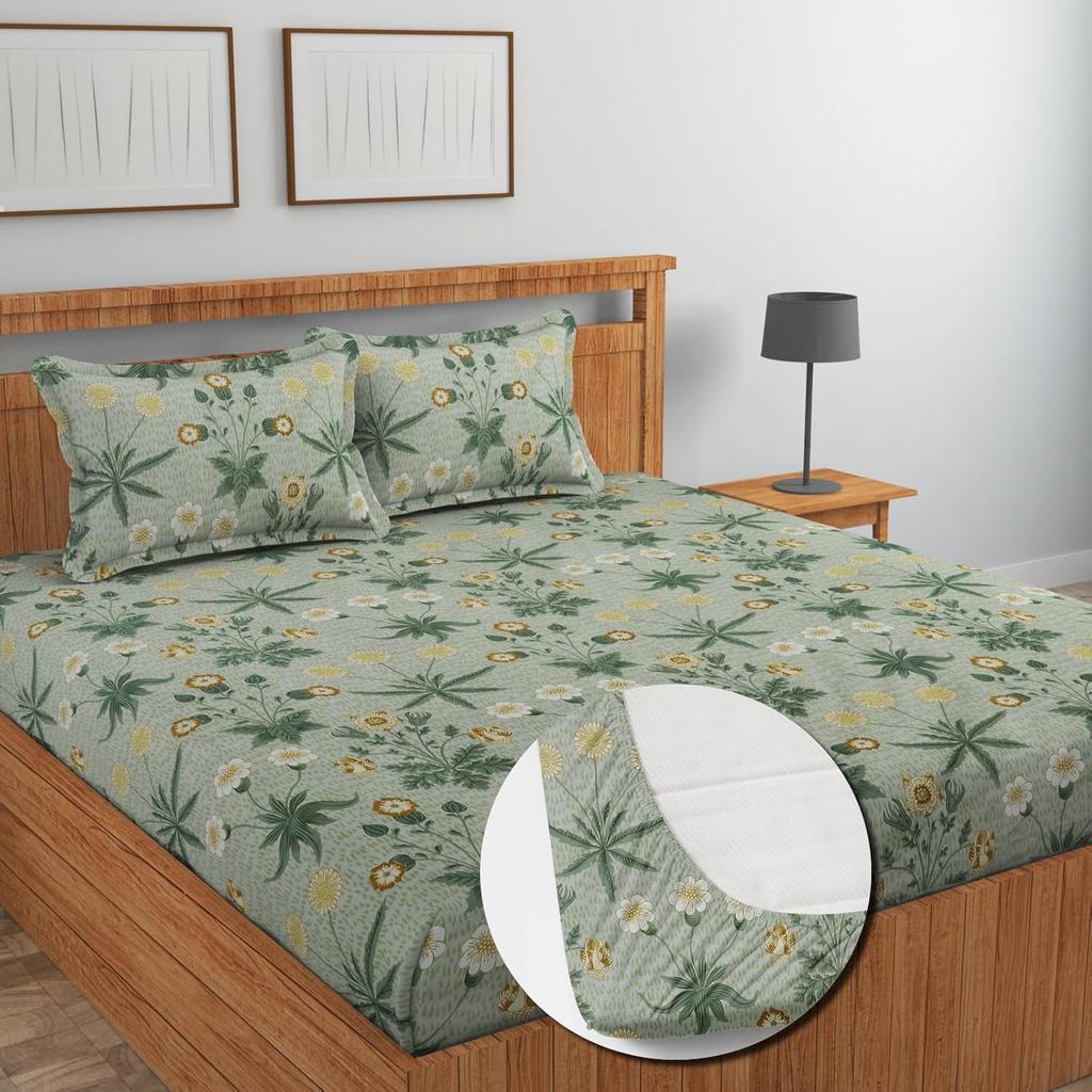 Premium Cotton Elastic Fitted Bedsheets  | Size: Bedsheet - 198.12CM x 182.88CM + 25.4CM (Drop) Pillow Cover -  46 cm x 68 cm
