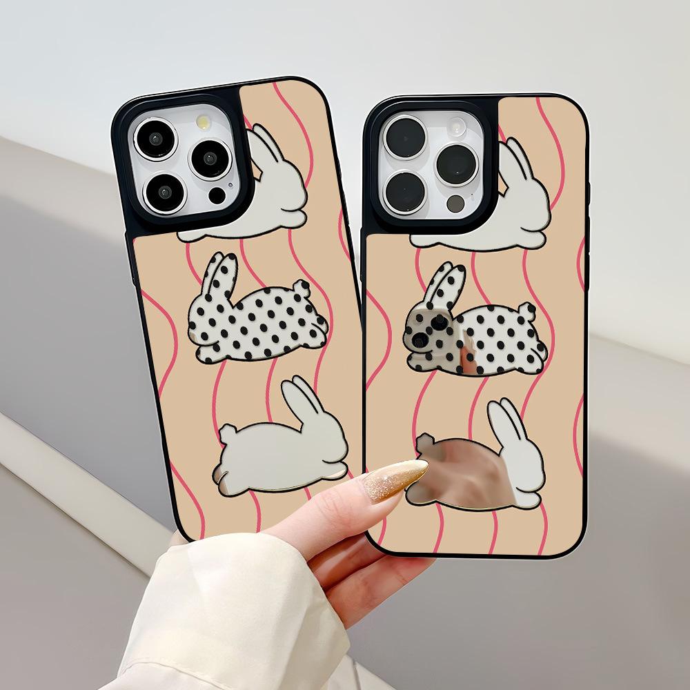Hollow Rabbit Is Suitable for Apple 17ProMax Black Frame Mirror Mobile Phone Case 15 All-inclusive 13/12 Niche 14 Large Holes