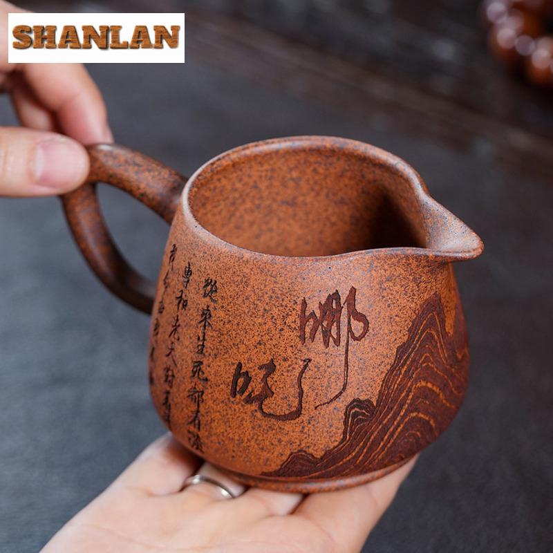 320ml Yixing Zisha Nezha Wood-fired Porcelain Tea Pitcher Pour Tea Cha Hai Dispenser Justice Cup Fair Mug Tea Set Supplies Craft