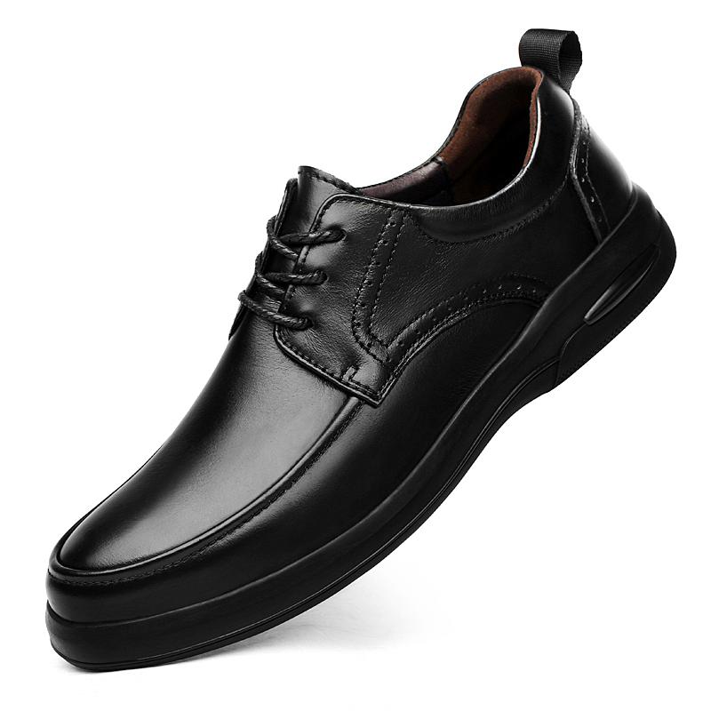 2024 New Men Business Casual Shoes Genuine Leather Soft-Soled Non-Slip Lace-Up Loafers Breathable All-Match Footwear Dress Shoes