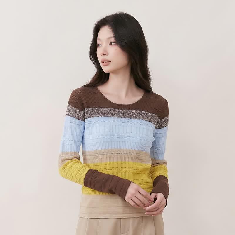 KOMPASU Women's Merino Wool Striped Knit Sweater