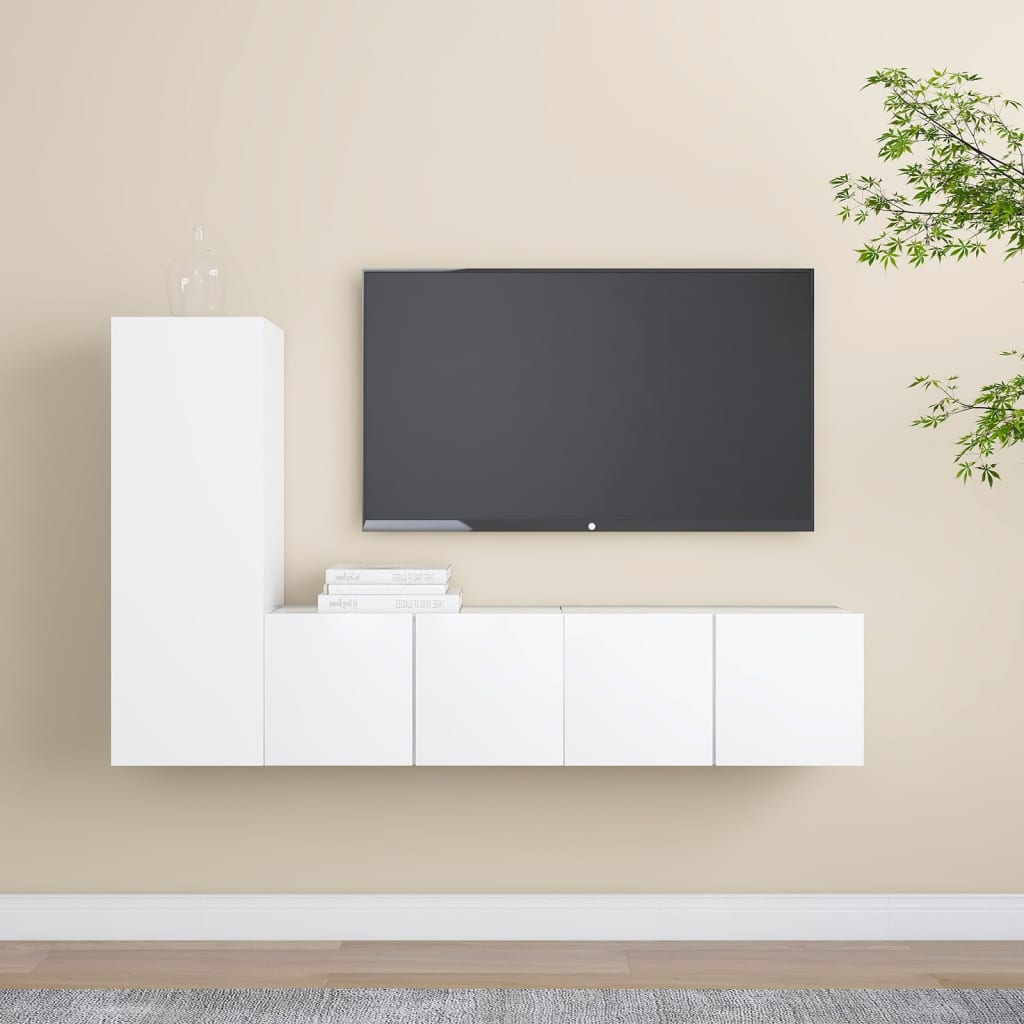 3 Piece Wall Mounted TV Cabinet Set White Particleboard