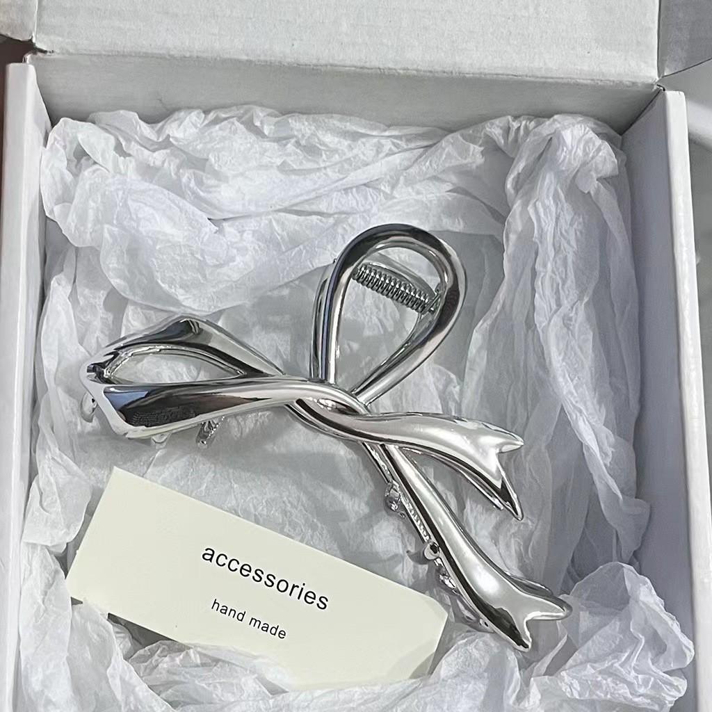 Silver Textured Metal Shark Hair Claw - Women's Stylish Updo Clip Accessory