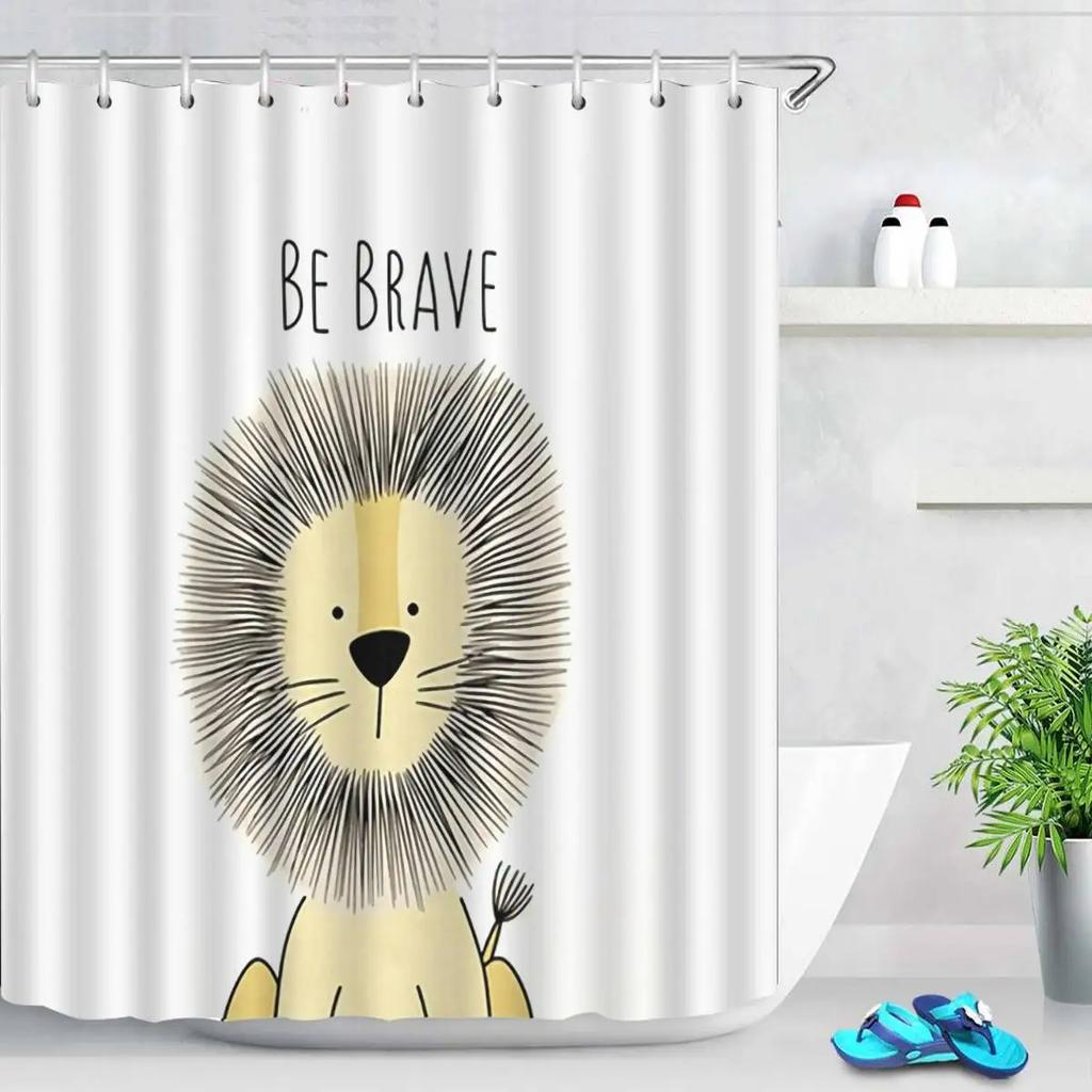 Animal Style Shower Curtain Lion Bathroom Curtain Cartoon Hedgehog Pattern Vintage Bathroom Waterproof Curtains 3D Shower Screen