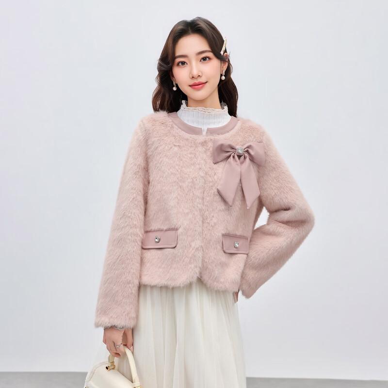 IEF French Sweet Bow Plush Coat
