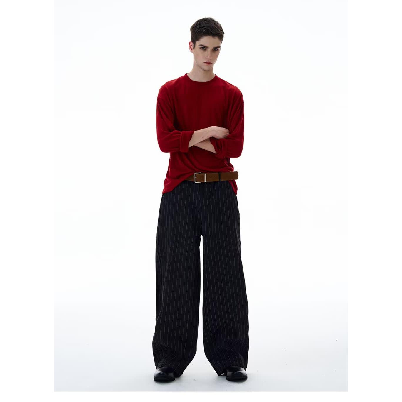 Trendy Striped Curved Blade Western Lazy Trousers - Japanese Harajuku Fashion L