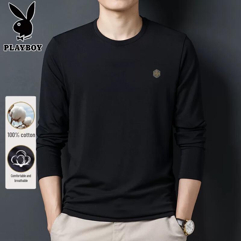 PLAYBOY Men's 100% Cotton Long Sleeve Embroidered T-Shirt