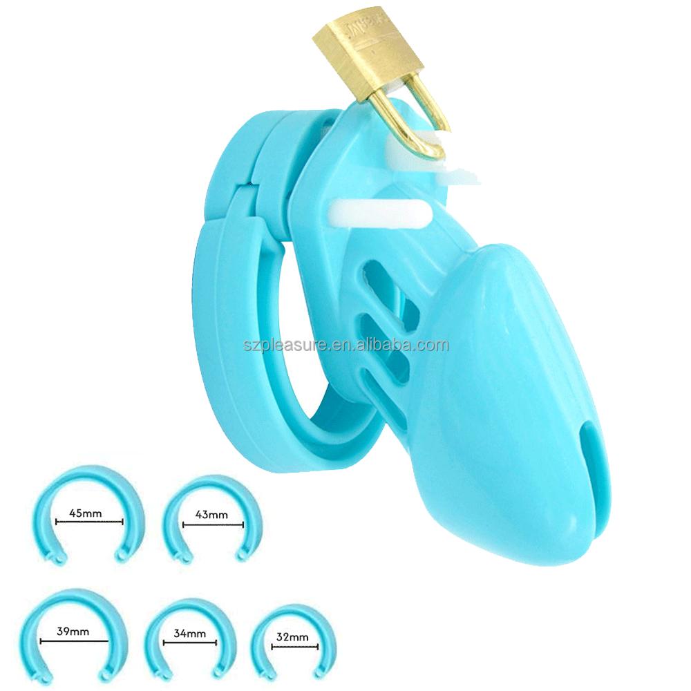 OEM Resin Male Chastity Cage Devices with 5 Size Rings & Lock Black White Pink Male Cage Wholesale