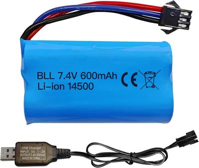1x Li-Ionen-Akku 7,4V 600mAh 2S mit SM-3P-Stecker + USB-Kabel – Kompatibel mit RC-Auto DE82, TK3086B, TK-3082B, G20601, Stunt-Flip-Auto