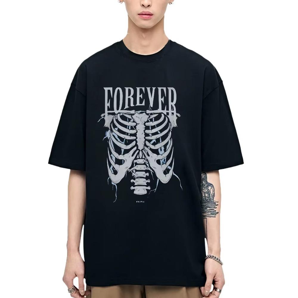 Hip Hop Men T-shirt Skeleton Frame Street Short Sleeve Black T Shirt High Quality Loose Breathable Short Sleeve New Fashion Tops
