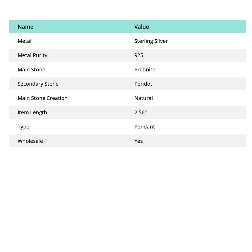 Prehnite, Peridot Handmade 925 Sterling Silver Jewelry Pendant 2.56" P0n88