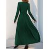 Vestido Feminino da Moda Casual Cor Sólida Renda Decote V Ajustado Manga Longa