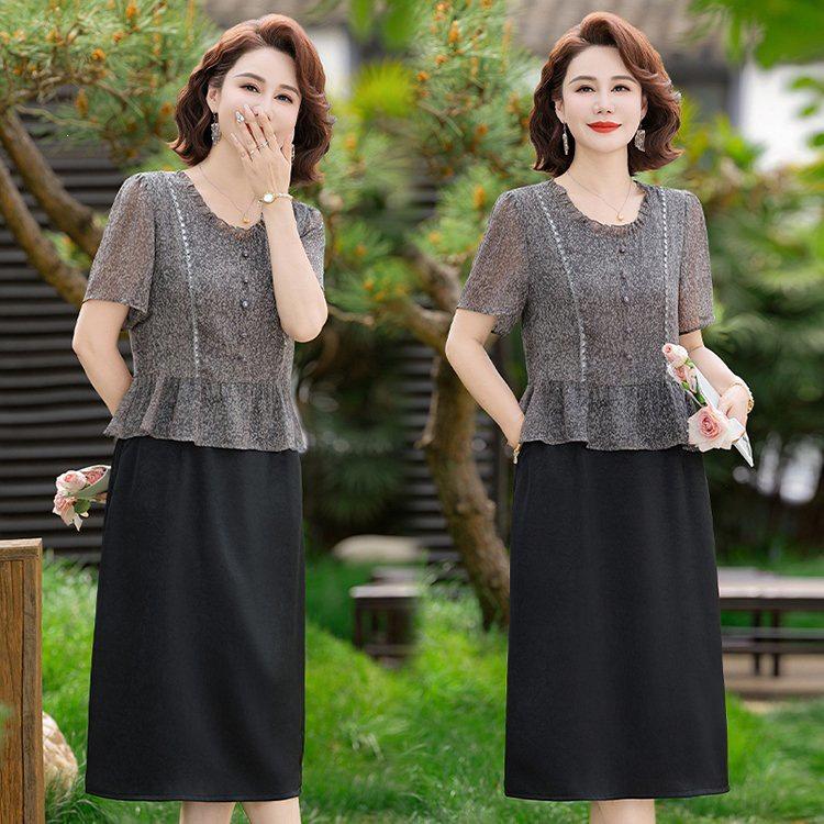 2026 Summer Fashion Slimming Printed Dress for Middle-Aged Women - Short-Sleeved, Stylish, Age-Reducing Temperament.
