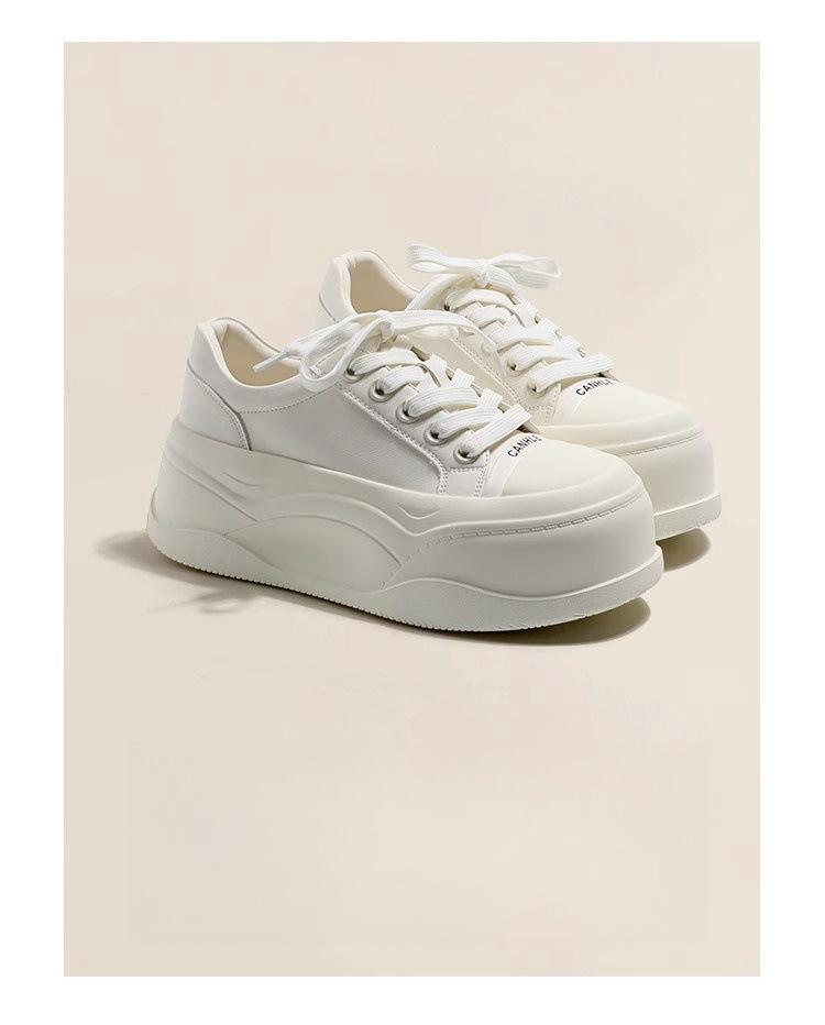 Cowhide version leather bread shoes little white shoes women's spring versatile thick-soled heightening lace-up casual shoes board shoes