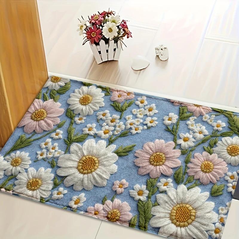 VIKAMA Vintage Hydrangea Floral Bath Mat Non Slip Absorbent Washable Flower Print Floor Rug Bedroom Entrance Home Decor